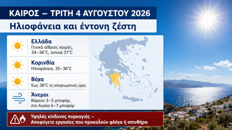 Καιρός: Ηλιοφάνεια και έντονη ζέστη την Τρίτη – Έως 38 βαθμούς στη Βόχα
