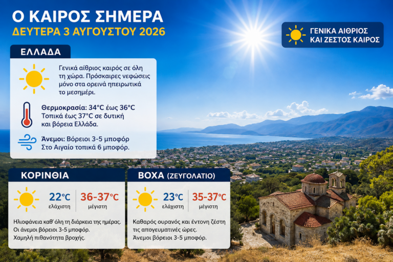 Ηλιοφάνεια και άνοδος της θερμοκρασίας σήμερα – Έως 37 βαθμούς στη Βόχα