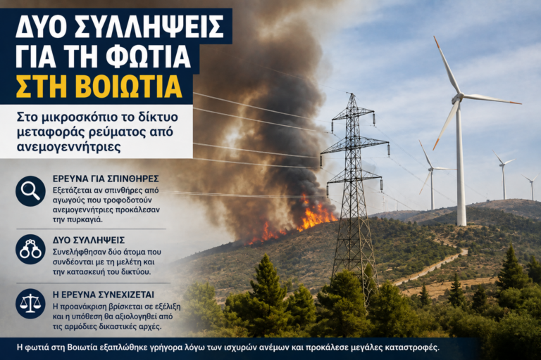Δύο συλλήψεις στο πλαίσιο της έρευνας για τη φωτιά στη Βοιωτία