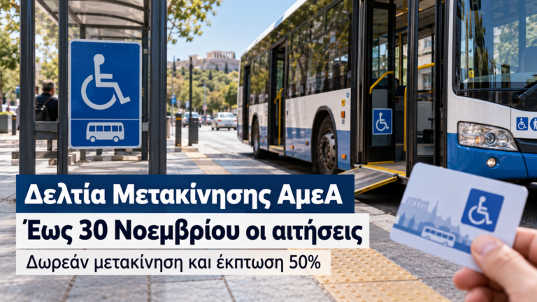 Δελτία μετακίνησης ΑμεΑ: Έως 30 Νοεμβρίου οι αιτήσεις – Ποιοι δικαιούνται δωρεάν μετακίνηση και έκπτωση 50%