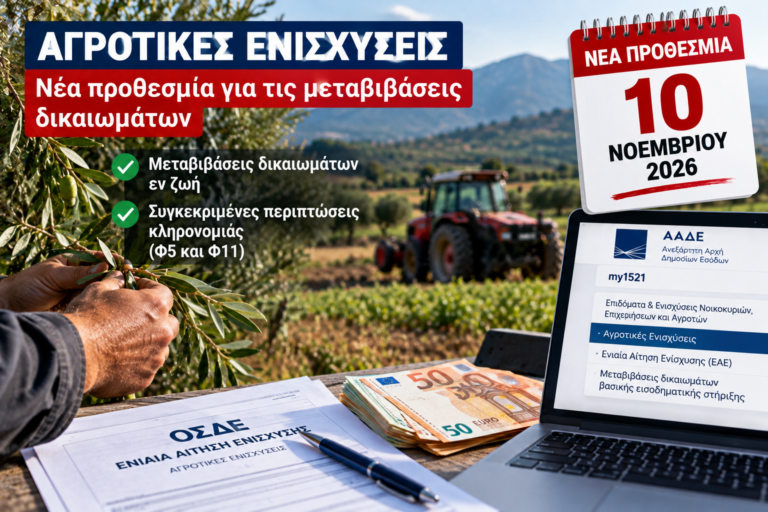Αγροτικές ενισχύσεις: Νέα προθεσμία έως 10 Νοεμβρίου για τις μεταβιβάσεις δικαιωμάτων