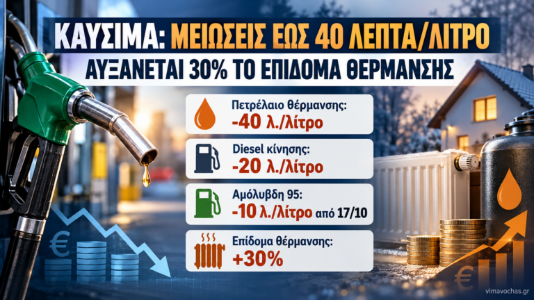 Καύσιμα: Μειώσεις έως 40 λεπτά το λίτρο – Αυξάνεται κατά 30% το επίδομα θέρμανσης