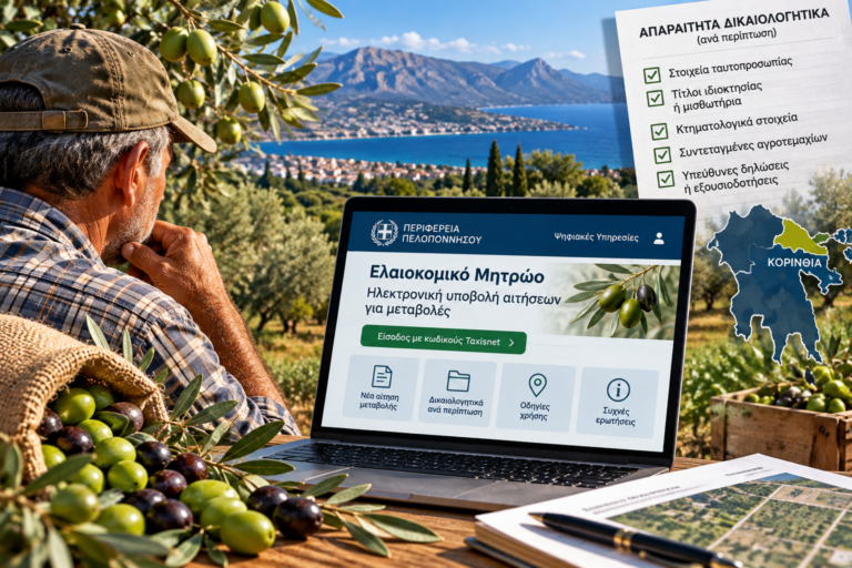Ελαιοκομικό Μητρώο: Ηλεκτρονικά πλέον οι αιτήσεις για τους παραγωγούς της Κορινθίας